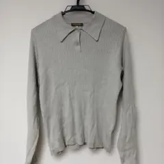 レディース　しまむら　ポロニット　リブ編みポロシャツ LL ライトグレー　襟付き