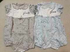 双子／バースデイ／クマ柄ロンパース2点セット 50-60cm