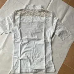 レース装飾ハイネック半袖シャツ