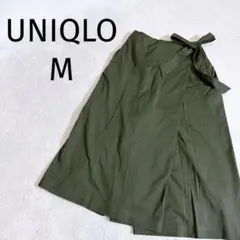 UNIQLO◆ラップワイドパンツ ガウチョパンツ カーキ M ウエストリボン