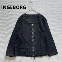 【極美品】インゲボルグ ノーカラーリボン付きジャケットコートチャコールグレー୨୧ INGEBORG 美品 インゲボルグ 秋冬春 チェーン 付き ブレード
