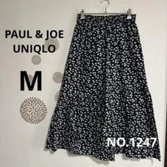 1247【ポール&ジョー　ユニクロ】フレアロングスカート　花柄　黒　M