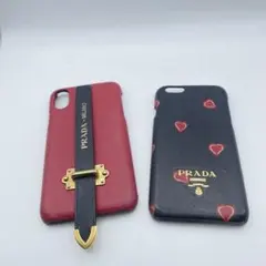 PRADA 赤 黒 レッド ブラック プラダ 携帯ケース セット ハート柄