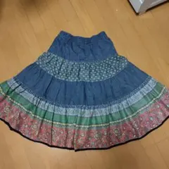 古着　デニムスカート　メキシカン　花柄