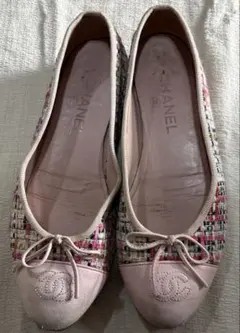 CHANEL アイボリー バレリーナ フラットシューズ ツイード 37 - メルカリ
