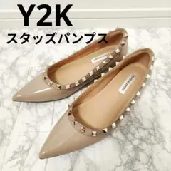 健歩源 Y2K スタッズ ポインテッドトゥ フラットパンプス 22.5 ベージュのサムネイル