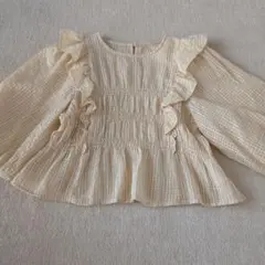 フリル付き黄色系ブラウス　ELENCARE 五分～七分丈