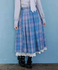 axes femme　チェック柄プリーツスカート　ブルー　水色　青