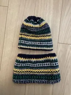 KP M ノルディック柄ネイビーニット帽＆ネックウォーマーセット