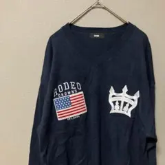 ロデオクラウン　ロゴ刺繍オーバーサイズニット(S)ネイビー　コットン　アメカジ