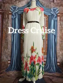 フリー【新品インポートセレクト】オールプリーツエレガントワンピースドレス白花