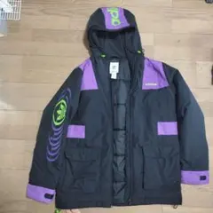 adidas フード付きダウンジャケット 黒紫