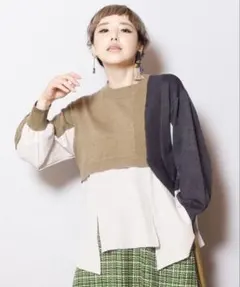 オズモーシス 配色切替ニットプルオーバー セーター