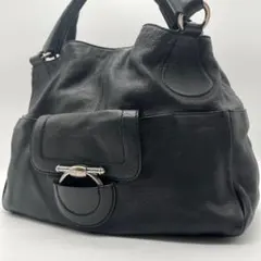 美品 フェラガモ ガンチーニ レザー 肩掛け トートバッグ A4可 ブラック