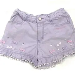 メゾピアノ　130 ショートパンツ　紫　リボン　フリル　　　ラインストーン