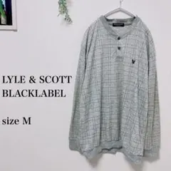 a572 ライル&スコット ヘンリーネック 長袖シャツ 刺繍 灰　M チェックのサムネイル