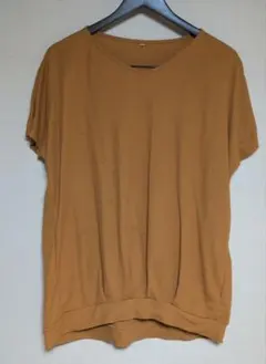 最終お値下げ！マスタードイエロー Vネック半袖チュニック　L