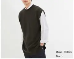 GUジーユー/ウォッシャブルコットンベスト ダークグレー L