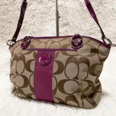【A4】COACH コーチ ショルダーバッグ ベージュ パープル B216