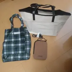 ベージュ トートバッグ チェックエプロン セット　未使用