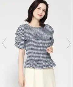 極美品TO BE CHIC コットンギンガムチェックチュニックブラウス42 極美品TO BE CHIC コットンギンガムチェックチュニックブラウス42