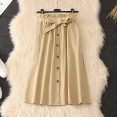 【新品】フレアスカート ウエストリボン ベージュ