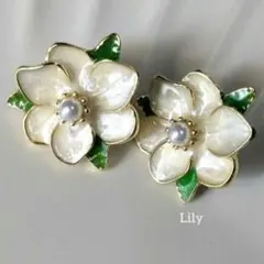 ✨ 春 白い 花 フレンチ ピアス ヴィンテージ フェイクパール SV925