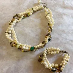 ネックレス&ブレスレット　セット　コットンパール フェイクパール