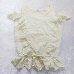 ダズリン フリル付きアイボリーTシャツ黄 ノースリ レース 刺繍 M 重ね着のサムネイル
