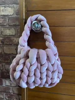 ハンドメイド　マンドゥバック　ベロア　あずき　ピンク　小さめ