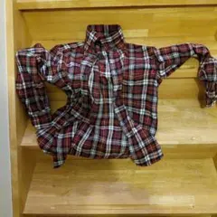 レッド系チェック 長袖ネルシャツ