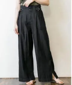 ハイウエストパンツ　裾ベンツ　ワイドデニムパンツ　デニムパンツ　ワイドパンツ
