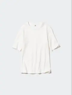UNIQLO リブクルーネックT（5分袖）オフホワイト