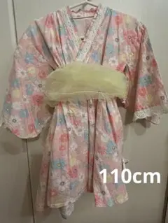 7/末まで:花柄ピンク浴衣ドレス 110cm
