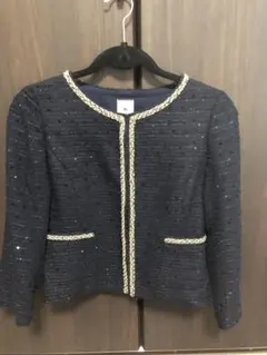 【未使用】フォーマルジャケット　ビジュー付きノーカラーツイードジャケット