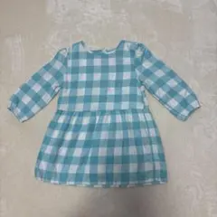 GapKids 水色チェック 七分袖ワンピース 130cm