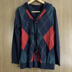 アーガイル柄フード付きカーディガン