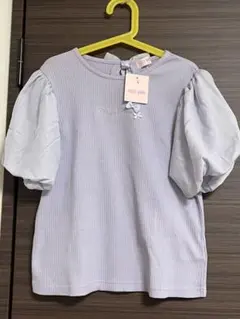 メゾピアノ　新品タグ付　ロゴボリューム袖Tシャツ　ラベンダー ニット　140