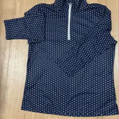 ellesse ネイビー ドット柄 ハーフジップ 7部丈Tシャツ