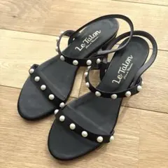 【美品】Le Talon パールサンダル　4cmヒール　黒　S 日本製
