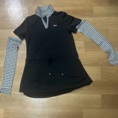 FILA フィラ チュニック 半袖 M 黒 ギンガムチェック