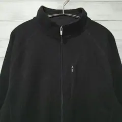 ポリエステルニット 裏起毛 胸ポケット 黒 フルジップ USA古着