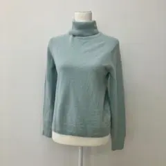 【a1074】UNIQLO ハイネックセーター ブルー L 無地 カシミヤ100
