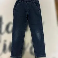 ダークブルー ストレートパンツ ウエストゴム 冬用
