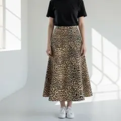 ⁠フレディエミュ ヒョウ柄 ロングスカート 38 ウエストゴム 総柄⁠のサムネイル