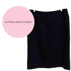 【ナチュラルビューティーベーシック】ひざ丈スカート【S】黒♡シンプル♡後スリット