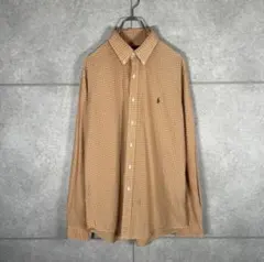 [古着]ラルフローレン　長袖　BDシャツ　ギンガムチェック　緑ポニー　希少配色