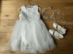 チュール刺繍ドレス 120cm 靴・ヘッドドレス付