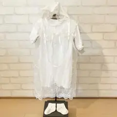 お宮参り セレモニードレスセット 帽子 靴下 ロンパース フリル レース