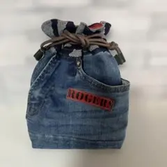 デニムリメイク巾着バック